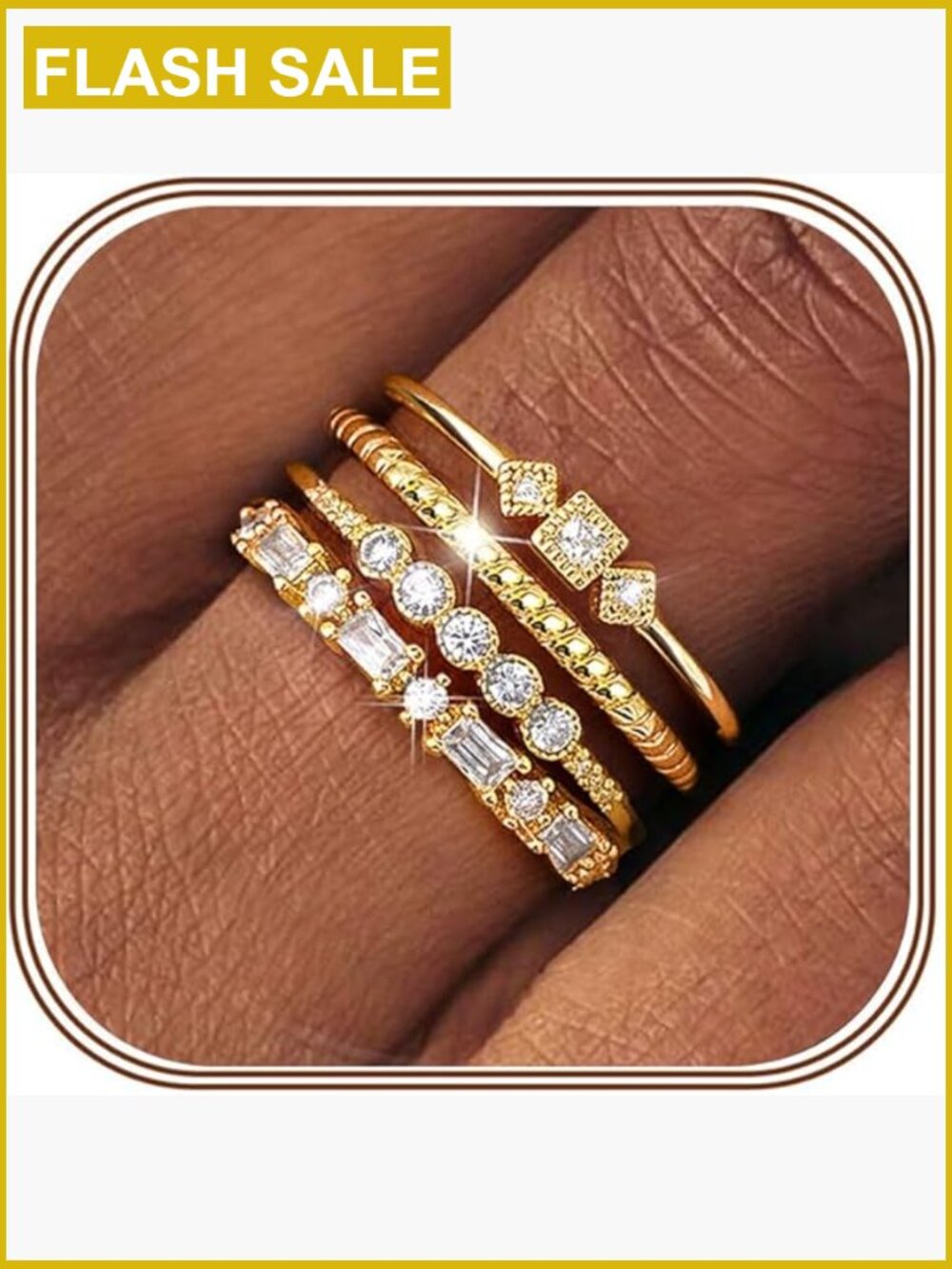 4-Piece Gold Plated Stacking Ring Set Cubic Zirconia Wedding Band Rings